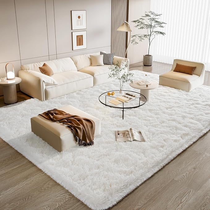 BENRON Fluffy Rugs for Living Room 7x10 Cream White, Washable Large Area Rugs by BENRON