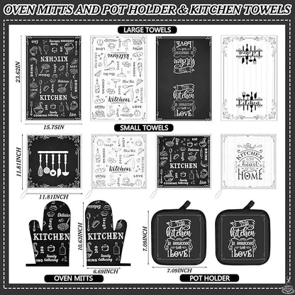 Bencailor 12 Pcs Farmhouse Kitchen Decor and Accessories Sets 4 Black and White - Image 3