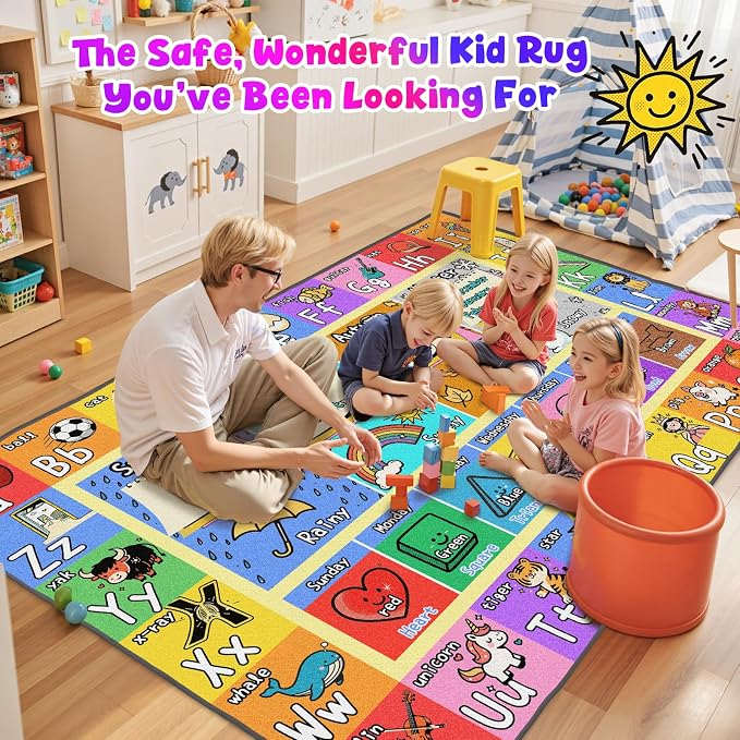 Large Classroom Rug Elementary 9x12 | Soft, Non-Slip & Washable Kids Play Mat | - Image 7