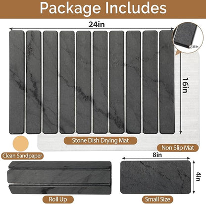 Large Stone Dish Drying Mat for Kitchen Counter, Quick Dry Stone Dishes Mats - Image 2