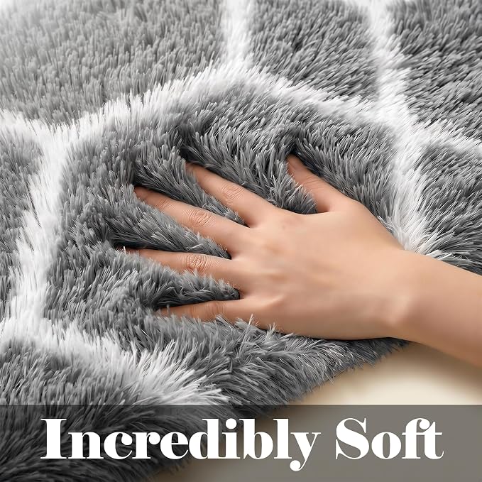 ONASAR 6x9 Area Rugs for Living Room Bedroom, Large Fluffy Grey and White Throw - Image 2