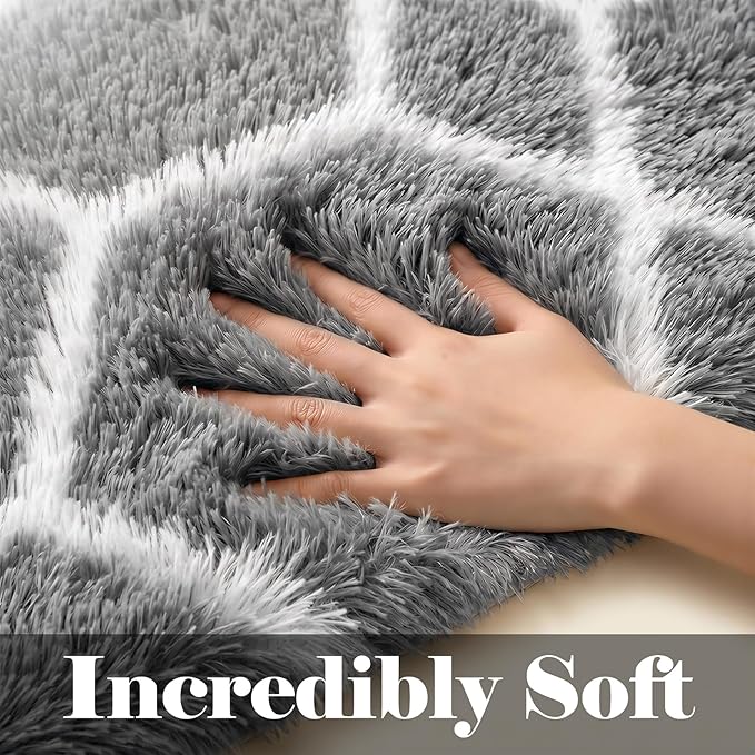 ONASAR Area Rugs for Living Room Bedroom, 5x8 Fluffy Grey and White Rug - Image 2