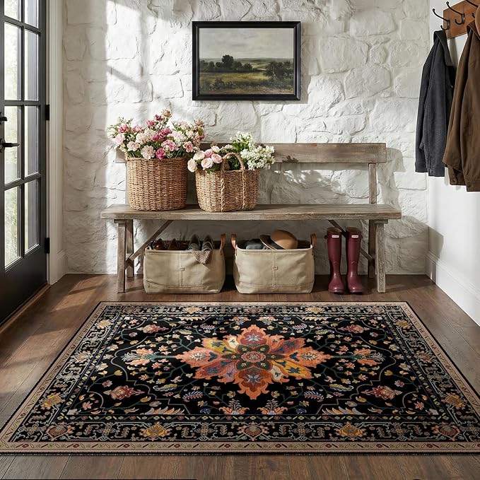 RELEANY Area Rugs 3'x5' Washable Non-Slip, Floral Vintage Distress Medallion - Image 2