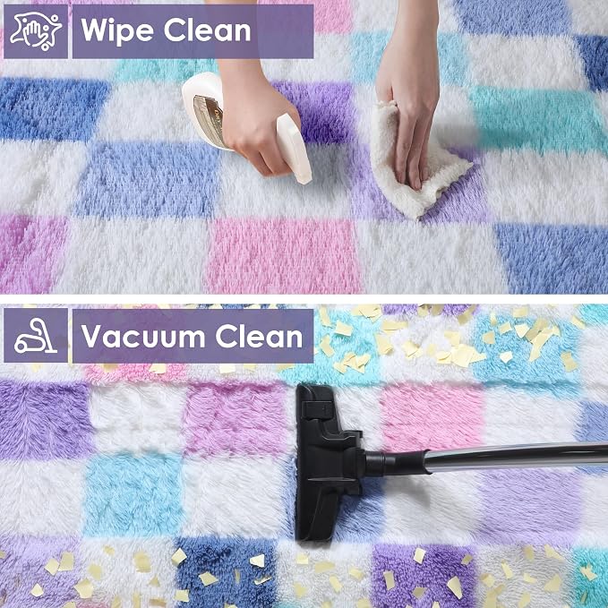 KICMOR Purple Rainbow Checkered 5x7 Area Rugs - Image 6