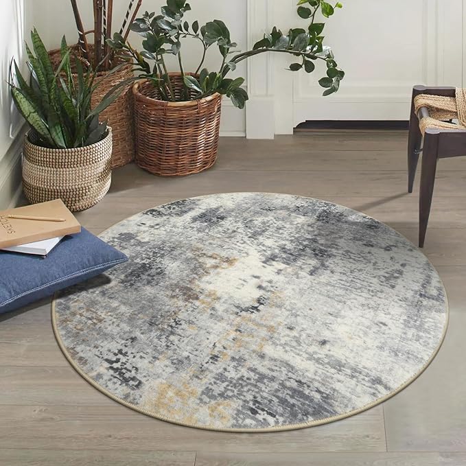 Lahome Modern Abstract Round Rug - 3Ft Small Washable Kitchen Round Area Rug - Image 3