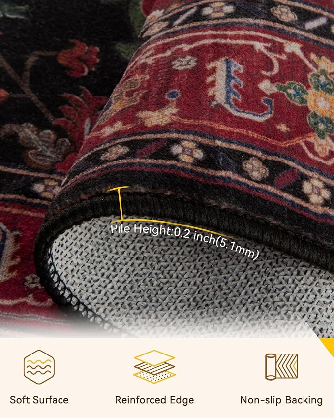 RELEANY Area Rugs 3'x5' Washable Non-Slip, Floral Vintage Distress Medallion - Image 2