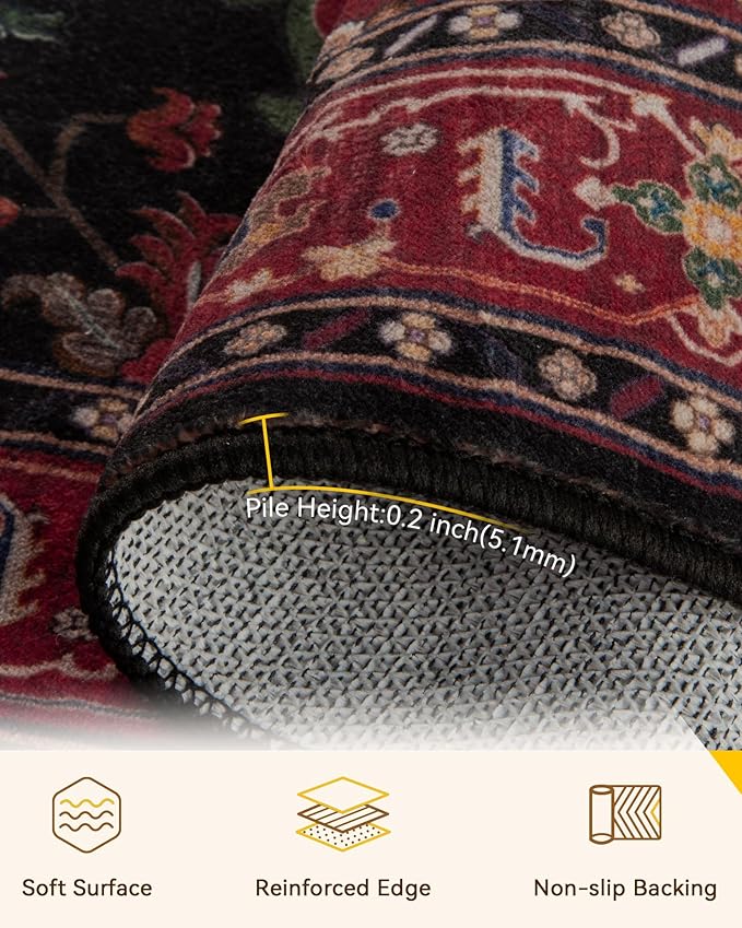 RELEANY Area Rugs Runner 2'x8' Washable Non-Slip, Floral Vintage Distress - Image 2