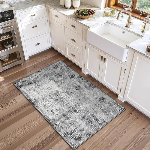 2x5 Grey Rug Runners for Hallways Kitchen Runner Rug Non Slip Washable Black - Image 2