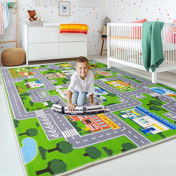 Car Rug Play Mat for Kids Toy Cars, City Road Traffic Playmat for Kid Bedroom - Image 5