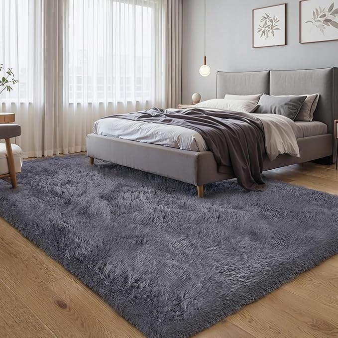 KICHOWUA Thick Area Rug Grey 6x9 Fluffy Shag by KICHOWUA
