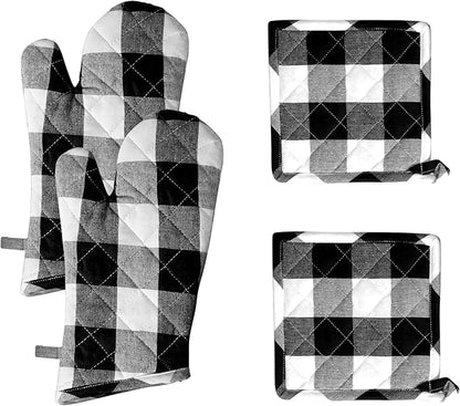 Native Fab Buffalo Plaid Check Oven Mitts and Pot Holders Set of 4, 100% Cotton by NativeFab