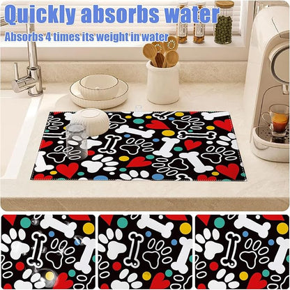 Dog Paw Bone Dish Drying Mat for Kitchen Counter Drying Pad Absorbent - Image 4