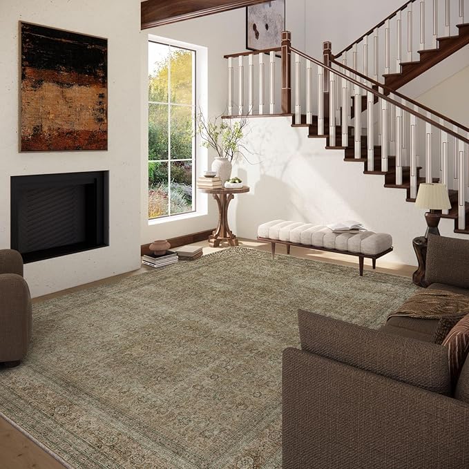 Washable Area Rugs for Living Room: 8x10 Bedroom Rug Boho Vintage Rugs Stain - Image 2