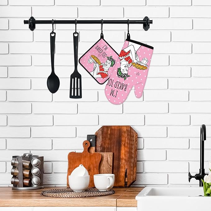 Funny Oven Mitts and Pot Holders Sets Pink Kitchen Accessories Cute Kitchen - Image 6