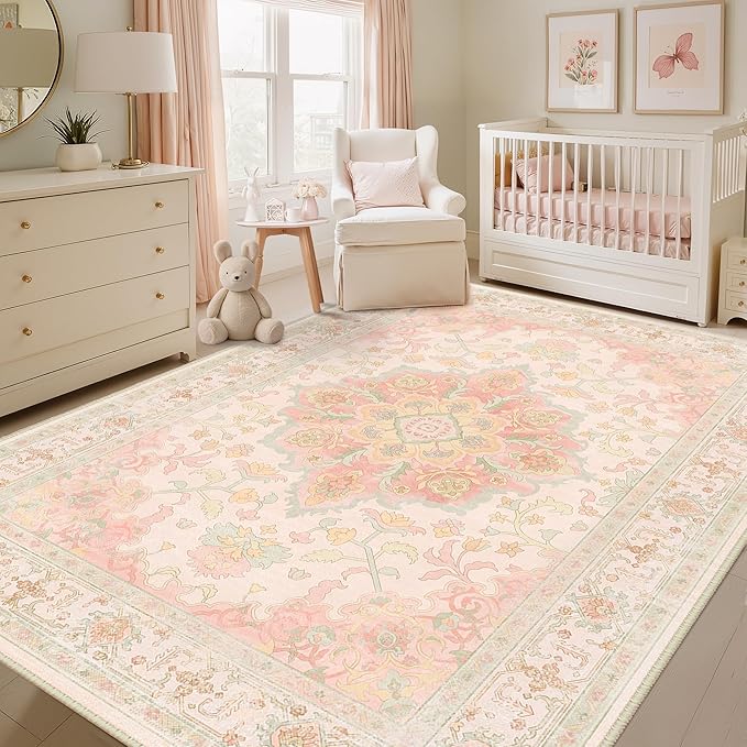 CAPALOCA Machine Washable Rugs Nursery Rug 5x7 Cute Girl Non Slip Low Pile by CAPALOCA