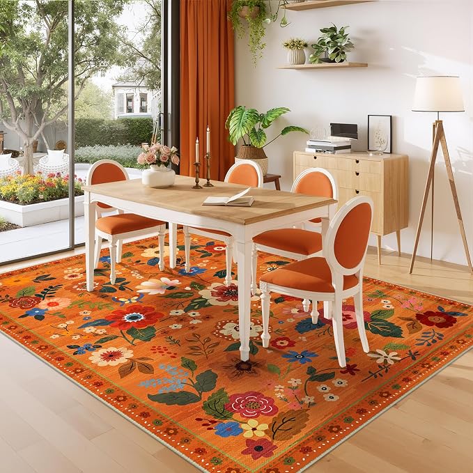 RELEANY Floral 5x7 Area Rugs Washable Print Boho Cute Carpet Non Slip Flower - Image 6