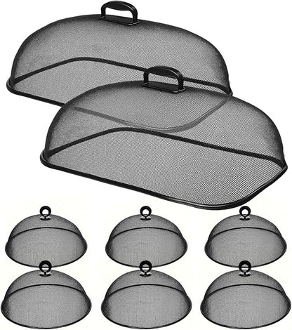 8 Pack Metal Mesh Screen Food Covers, 2 Large and 6 Small Sets, Reusable Metal by Zilphoba
