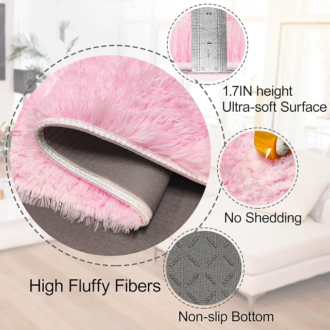3x5 Fluffy Pink Rugs for Bedroom Girls, Soft Pink Fuzzy Rug for Girls Kids Baby - Image 5