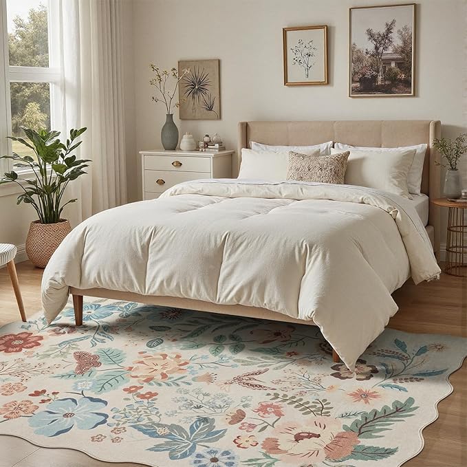 DCX Beige Floral Rug 8x10, Washable Beige Rug - Image 5
