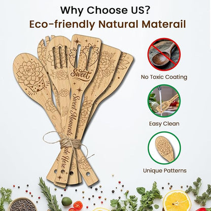CUTHOLLOW 6PCS Succulents Potted Wooden Kitchen Cooking Utensil Set, 11.9in Non - Image 3