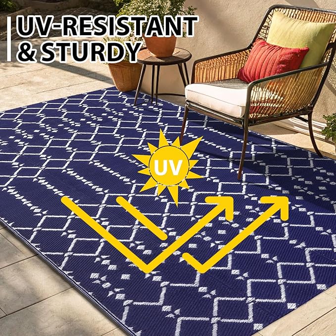 Smiry Outdoor Rug 9x12 ft, Waterproof Reversible Plastic Straw Rugs, Boho - Image 5