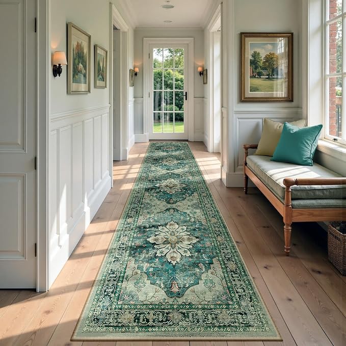 RELEANY Area Rugs Runner 2'6"x14' Washable Non-Slip, Floral Vintage Distress by RELEANY