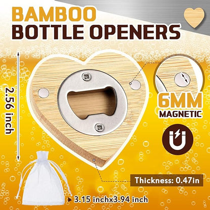 Vesici 50 Pcs Magnetic Bottle Opener 2.5in DIY Bamboo Heart Shape Beer Openers - Image 2