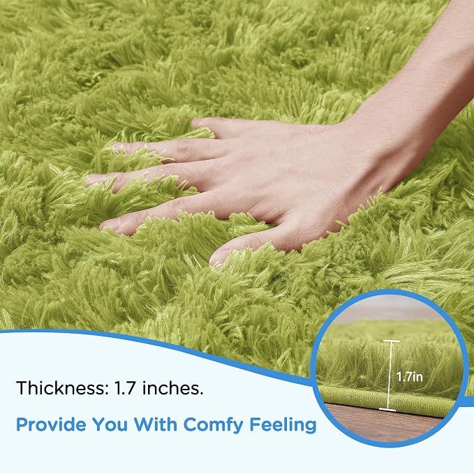 5x7 Green Grass Area Rugs for Living Room, Fluffy Shag Rug for Bedroom Indoor - Image 5