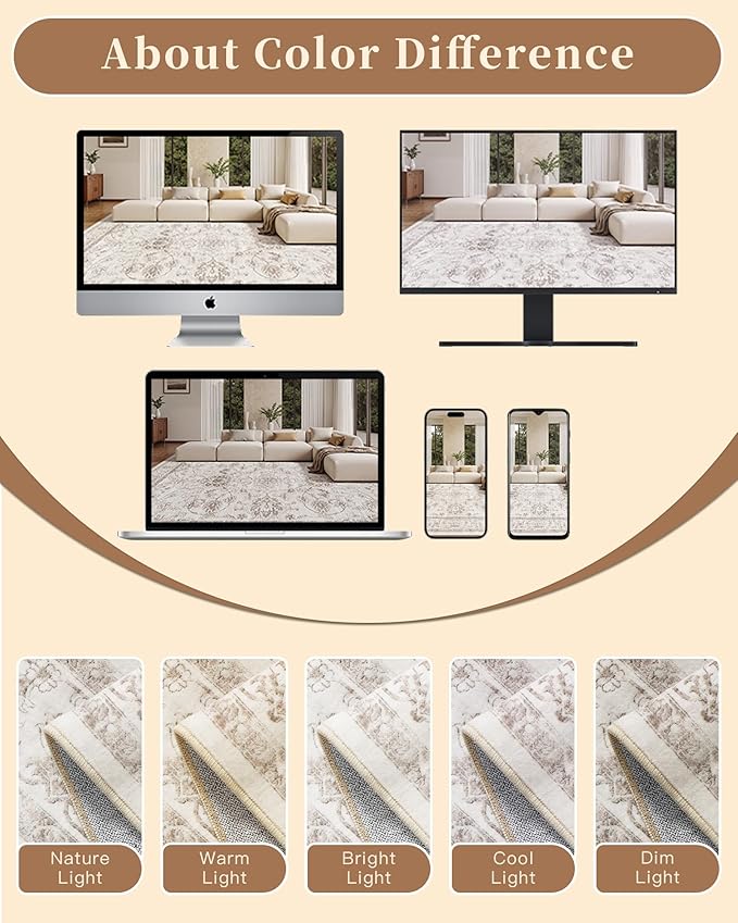 Madane Washable 6x9 Area Rugs for Living Room, Vintage Natural Rug - Image 8
