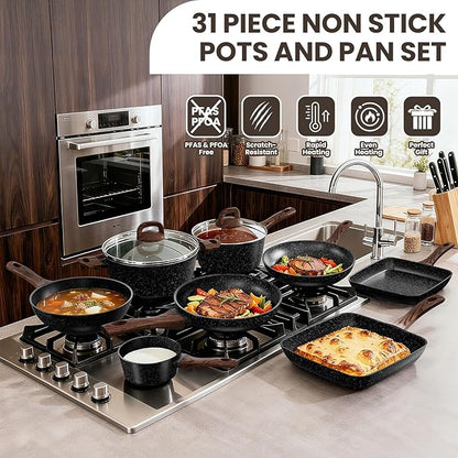 Pots and Pans Set Non Stick, 31 Piece Kitchen Induction Cookware & Bakeware Set - Image 5