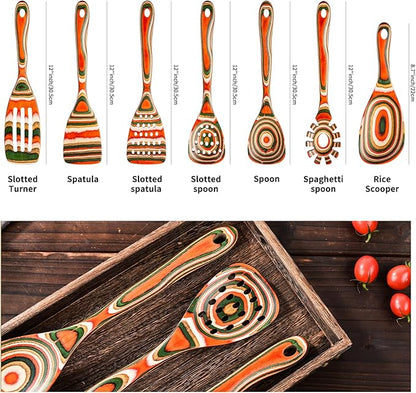 Gudamaye Pakkawood 7-Piece Red Wooden Cooking Utensils, Wooden Spoons - Image 2