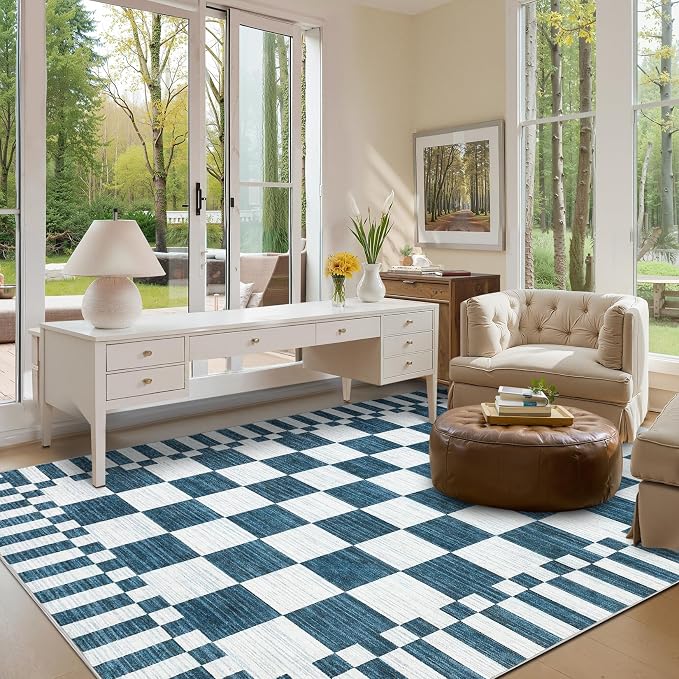GarveeHome Blue and White Checkered Rug 5×7 Area Rugs - Image 4