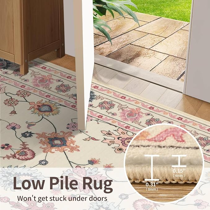 Rugxara 2x6 Floral Runner Rug, Washable Runners - Image 6