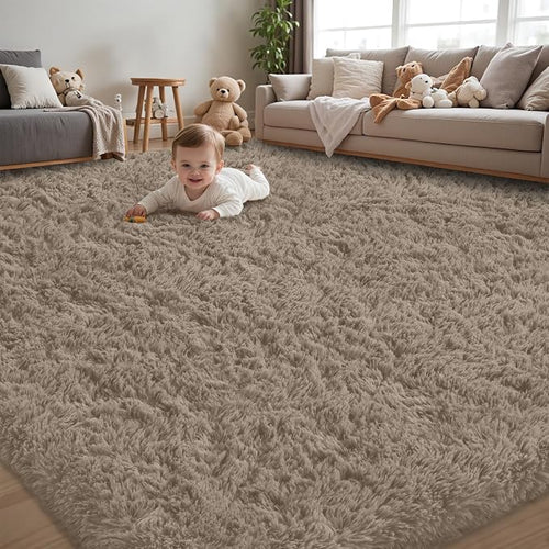8x10 Area Rug for Living Room:Ultra Soft Fluffy Shag Grey Camel Rugs, Large by Unknown