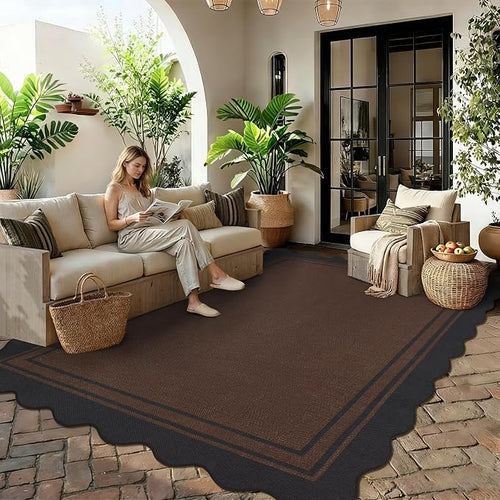 6x9 Scalloped Rug Easy Jute Washable Outdoor Patio Rug - Image 2