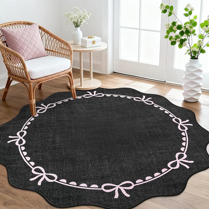 GarveeHome Scalloped Bow Rug for Living Room, 4ft Round Rugs Washable Solid Rug - Image 8