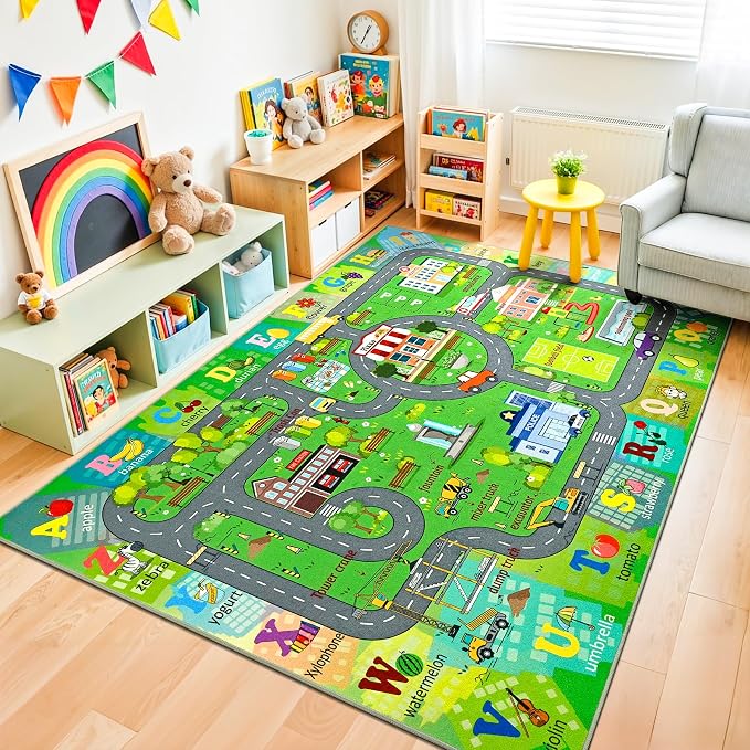 Chicrug 6x9 Car Road Area Rug for Kids Playroom Bedroom, Non Slip Low Pile - Image 2