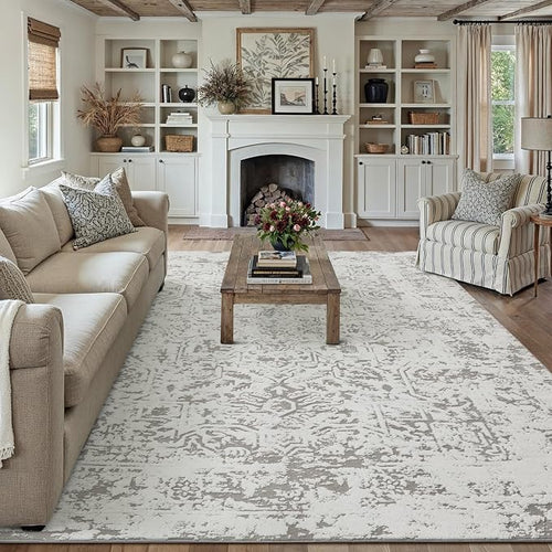 8x10 Fluffy Area Rug Grey Shag Neutral Carpet by WondRg