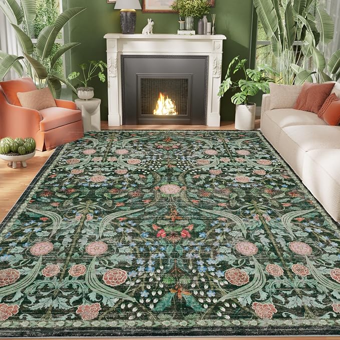 AMTOVO 5x7 Washable Area Rugs for Living Room, Vintage Boho Floral Distressed by AMTOVO