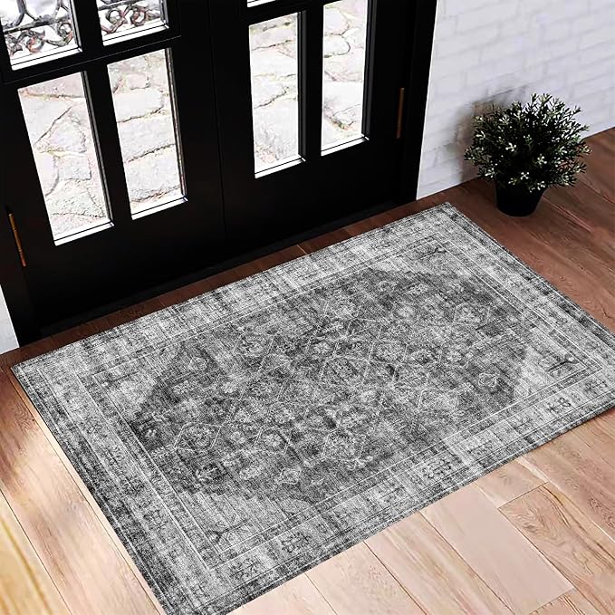CHAMPLANT Washable Area Rug 2'x3' Door Mat Vintage Distressed Doormat Indoor by CHAMPLANT