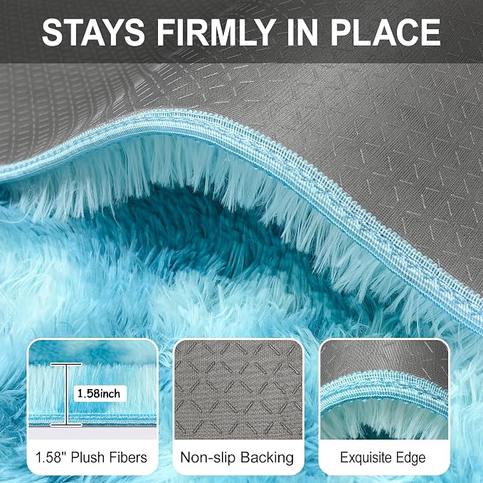 Light Blue Fluffy Rug for Bedroom Living Room, 2x8 ft Soft Sky Blue Bedroom - Image 6
