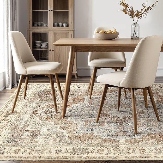 8x10 Washable Area Rug: Vintage Neutral Soft Non Slip Thin Large Floor Carpet - Image 9