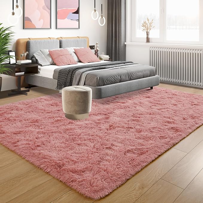 Tepook Blush Pink Area Rugs for Living Room Girls Bedroom, 8x10 Fluffy Shaggy - Image 3