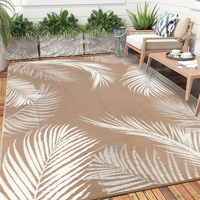 Pauwer Waterproof Outdoor Rug 10x14, Reversible Plastic Straw Patio Camping Rug - Image 6