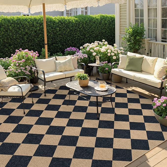 Lahome Colette Checkered Easy Jute Outdoor Rug, Large 6x9 Rug - Image 3