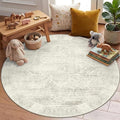 Latte&Fog Washable Round Area Rug 4ft, Vintage Floral Low Pile Non Slip Ivory by LatteFog