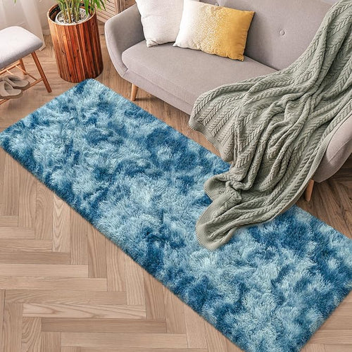 2x6 ft Soft Blue Runner Rugs for Bedroom Living Room Blue Fluffy Rug Plush Shag by TENNOLA
