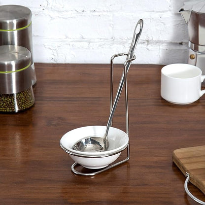 MyGift White Ceramic Ladle Holder Spoon Rest, Upright Single Cooking Utensil - Image 5