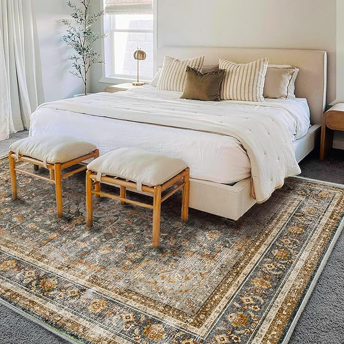 CHAMPLANT Washable Area Rug 8'x10' Retro Boho Design Non-Shedding Non-Slip Easy - Image 2