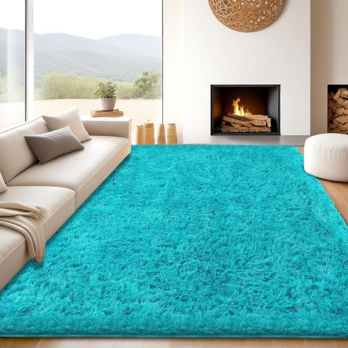 8x10 Teal Shag Area Rugs for Living Room, Large Fluffy Shaggy Rug for Bedroom - Image 2